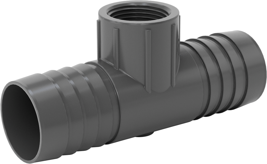 Su için Yüksek Basınçlı Plastik Boru Bağlantı Elemanı, Hat Üstü T Redüktör, 1-1/4 Dikenli Erkek X3/4 NPT Dişi