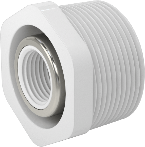 Standart Cidarlı Düz Burçlu Redüksiyon Adaptörü, Yaka ile, Su için, 1-1/2 NPT Erkek x 1/2 NPT Dişi