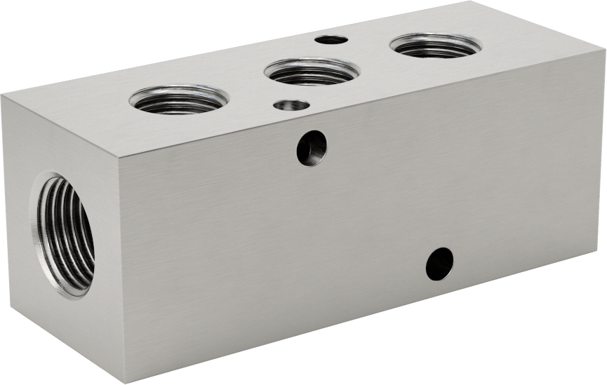 Dik Açılı Akış Dikdörtgen Manifold, 303 Paslanmaz Çelik, 3 Çıkış, 3/8 NPT Giriş x 1/4 NPT Çıkış