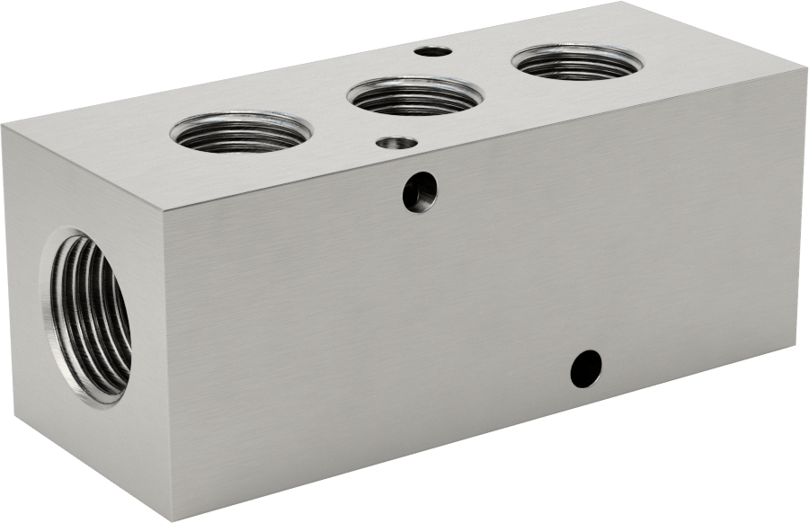 Dik Açılı Akış Dikdörtgen Manifold, 303 Paslanmaz Çelik, 3 Çıkış, 1/2 NPT Giriş x 3/8 NPT Çıkış