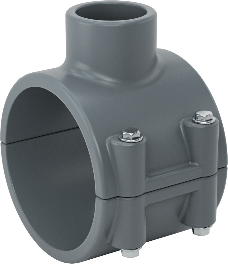 Su için Kalın Cidarlı PVC Plastik Eyer-Musluk T-Parçası, 1-1/2 Soket Bağlantılı Dişi x 4 Boru Boyutu için Kelepçe