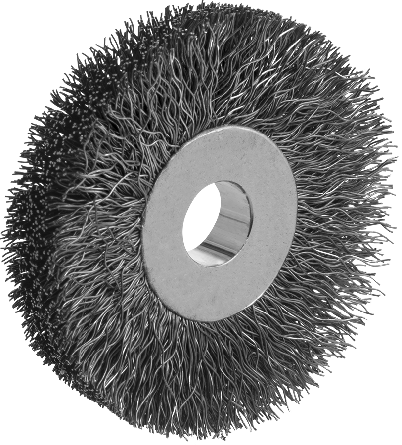 Tezgah ve Ayaklı Taşlama Makineleriyle Kullanım için Tekerlek Fırçası, 1-3/8“ Çap, 1/4” Kalınlık, 0,008" Çaplı Çelik Kıllara Sahip Fırça