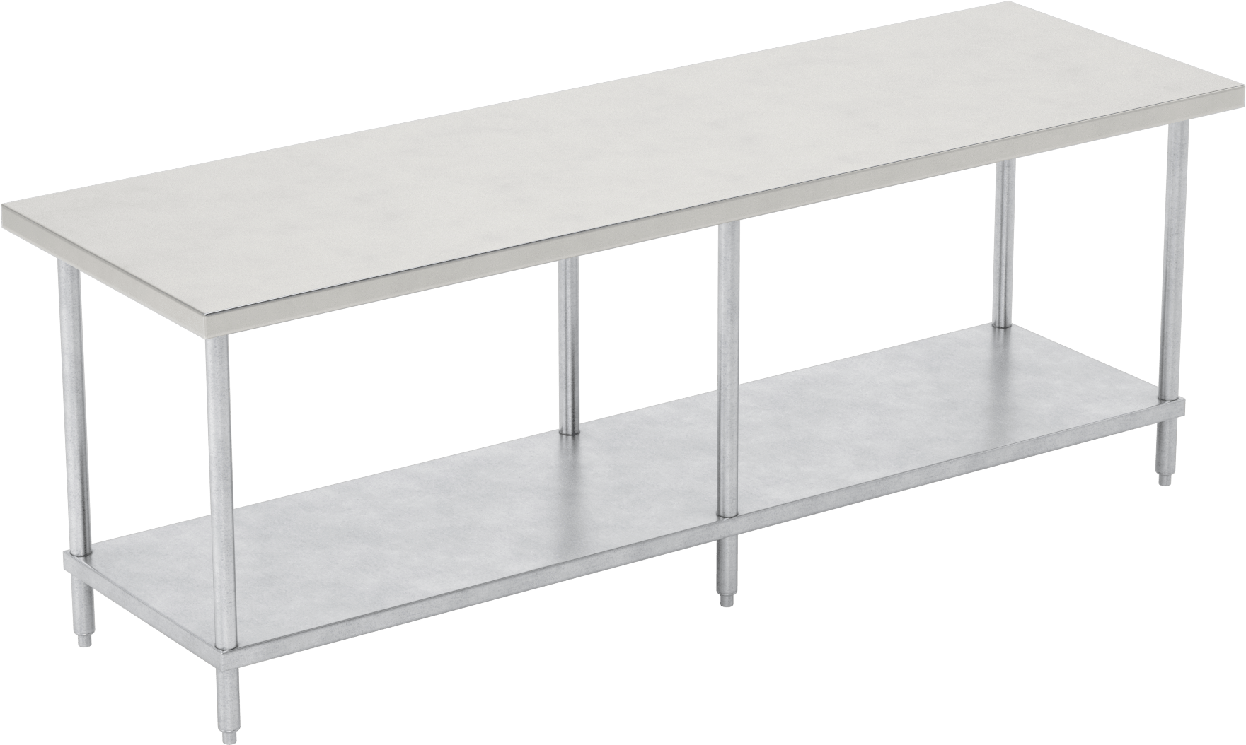 Paslanmaz Çelik Üstlü Masa, Sabit, Raflı, 35 inç Yükseklik x 96 inç Genişlik x 30 inç Derinlik