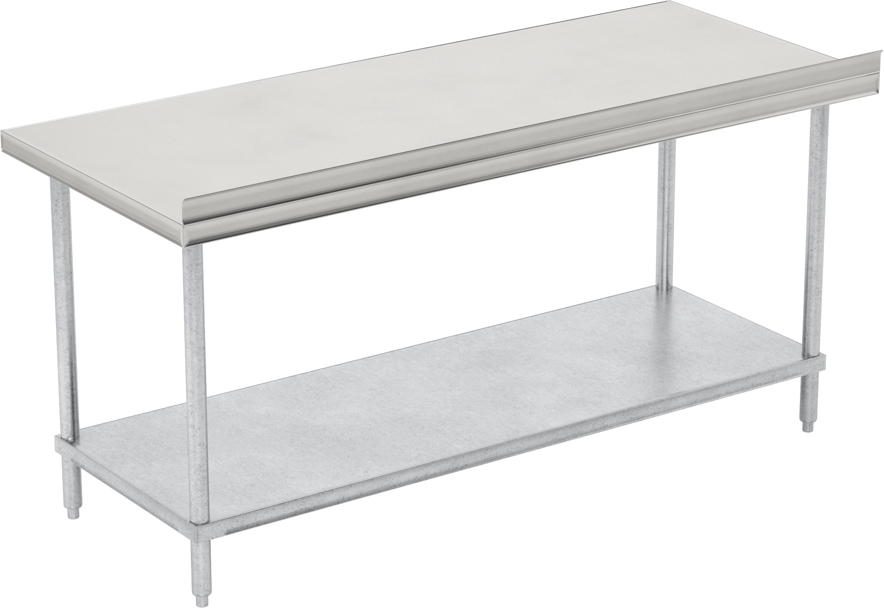 Paslanmaz Çelik Üstlü Masa, Sabit, Raflı ve Arka Dayanaklı, 35“ Yükseklik x 72” Genişlik x 30" Derinlik