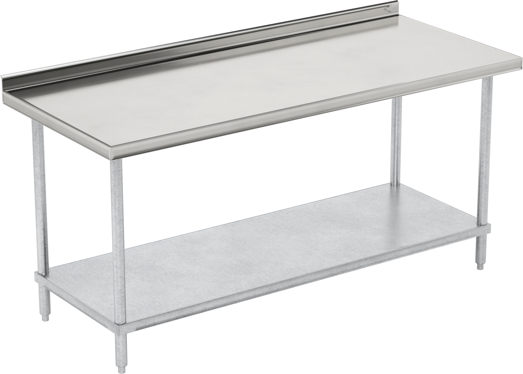 Paslanmaz Çelik Üstlü Masa, Sabit, Raflı ve Arka Dayanaklı, 35“ Yükseklik x 72” Genişlik x 30" Derinlik