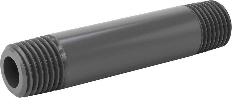 Su için Kalın Cidarlı Koyu Gri PVC Boru Nipeli, Her İki Ucu Dişli, 1/4 NPT, 2-1/2" Uzunluk