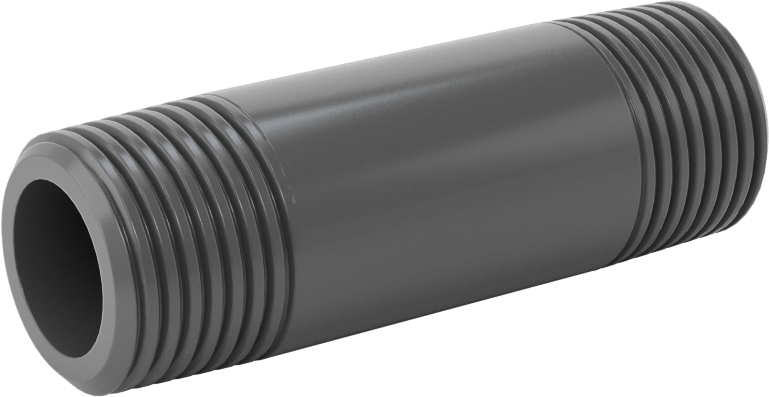 Su için Kalın Cidarlı Koyu Gri PVC Boru Nipeli, Her İki Ucu Dişli, 1/2 NPT, 2-1/2" Uzunluk