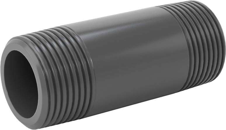 Su için Kalın Cidarlı Koyu Gri PVC Boru Nipeli, Her İki Ucu Dişli, 3/4 NPT, 2-1/2" Uzunluk