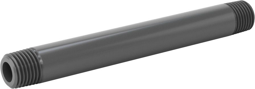 Su için Kalın Cidarlı Koyu Gri PVC Boru Nipeli, Her İki Ucu Dişli, 1/4 NPT, 4-1/2" Uzunluk
