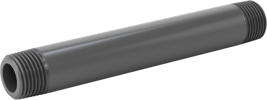 Su için Kalın Cidarlı Koyu Gri PVC Boru Nipeli, Her İki Ucu Dişli, 3/8 NPT, 4-1/2" Uzunluk