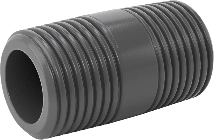 Su için Kalın Cidarlı Koyu Gri PVC Boru Nipeli, Her İki Ucu Dişli, 1/2 NPT, 1-1/2" Uzunluk