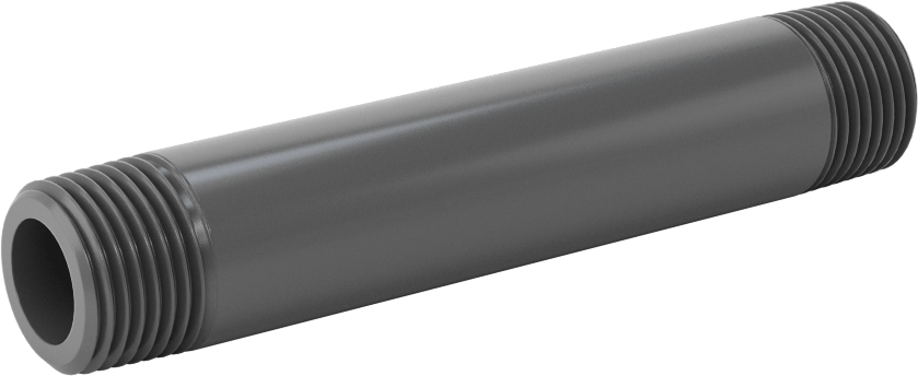 Su için Kalın Cidarlı Koyu Gri PVC Boru Nipeli, Her İki Ucu Dişli, 3/8 NPT, 3-1/2" Uzunluk