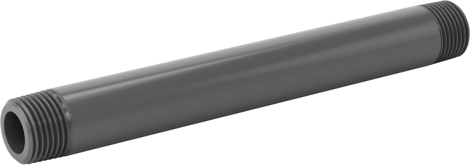 Su için Kalın Cidarlı Koyu Gri PVC Boru Nipeli, Her İki Ucu Dişli, 3/8 NPT, 5-1/2" Uzunluk