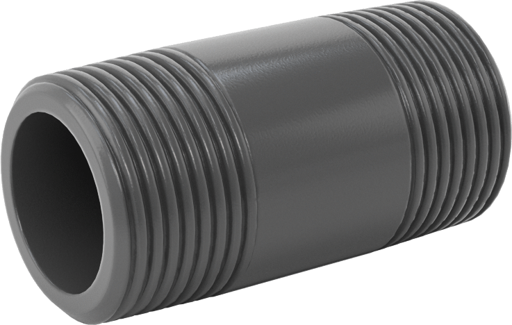 Su için Kalın Cidarlı Koyu Gri PVC Boru Nipeli, Her İki Ucu Dişli, 3/4 NPT, 2" Uzunluk