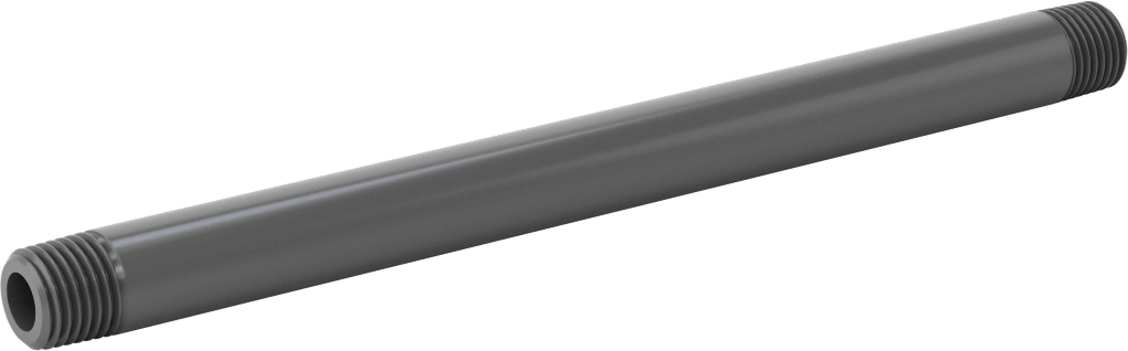 Su için Kalın Cidarlı Koyu Gri PVC Boru Nipeli, Her İki Ucu Dişli, 1/4 NPT, 7" Uzunluk