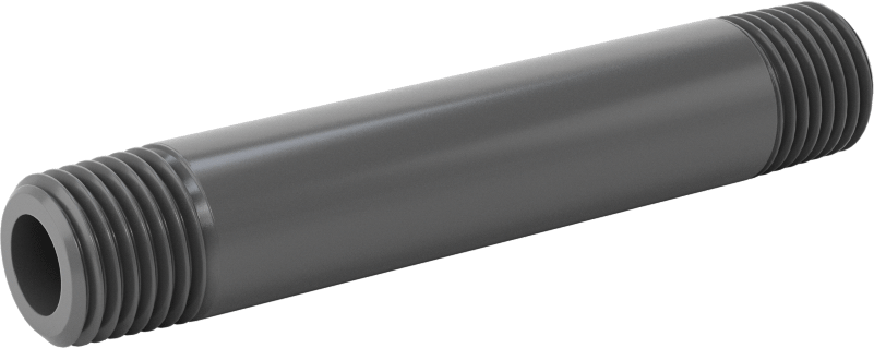Su için Kalın Cidarlı Koyu Gri PVC Boru Nipeli, Her İki Ucu Dişli, 1/4 NPT, 3" Uzunluk