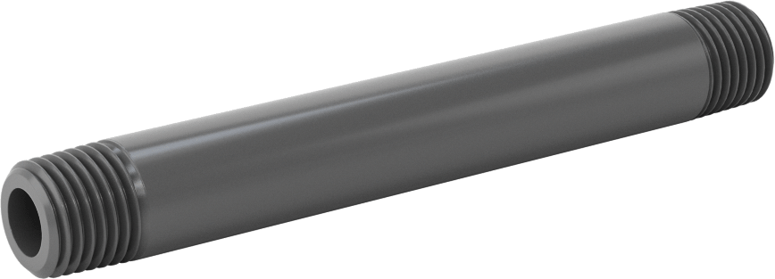 Su için Kalın Cidarlı Koyu Gri PVC Boru Nipeli, Her İki Ucu Dişli, 1/4 NPT, 4" Uzunluk