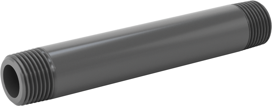Su için Kalın Cidarlı Koyu Gri PVC Boru Nipeli, Her İki Ucu Dişli, 3/8 NPT, 4" Uzunluk