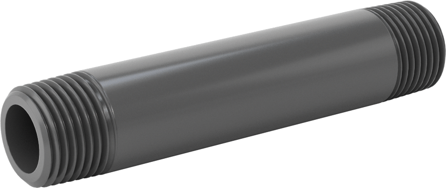 Su için Kalın Cidarlı Koyu Gri PVC Boru Nipeli, Her İki Ucu Dişli, 1/2 NPT, 4" Uzunluk