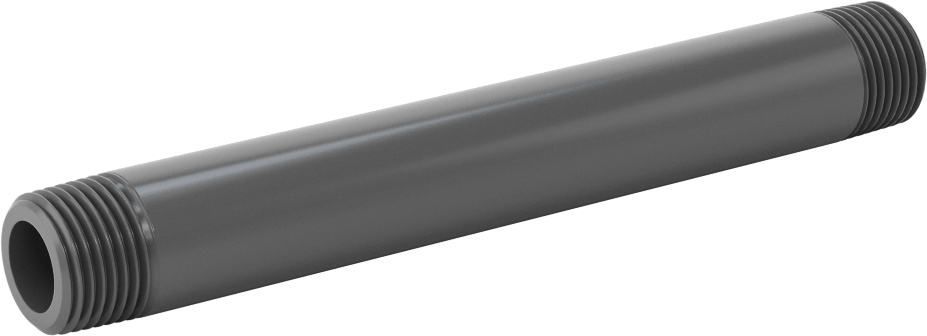 Su için Kalın Cidarlı Koyu Gri PVC Boru Nipeli, Her İki Ucu Dişli, 3/8 NPT, 5 inç Uzunluk