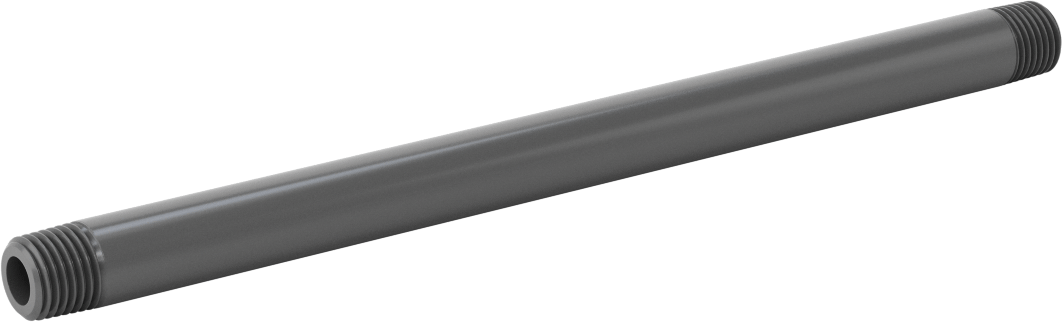 Su için Kalın Cidarlı Koyu Gri PVC Boru Nipeli, Her İki Ucu Dişli, 1/4 NPT, 8" Uzunluk