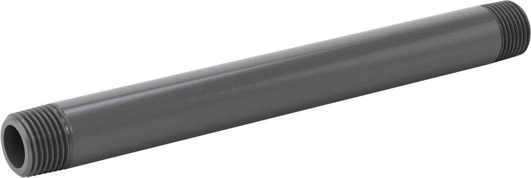 Su için Kalın Cidarlı Koyu Gri PVC Boru Nipeli, Her İki Ucu Dişli, 1/2 NPT, 8" Uzunluk