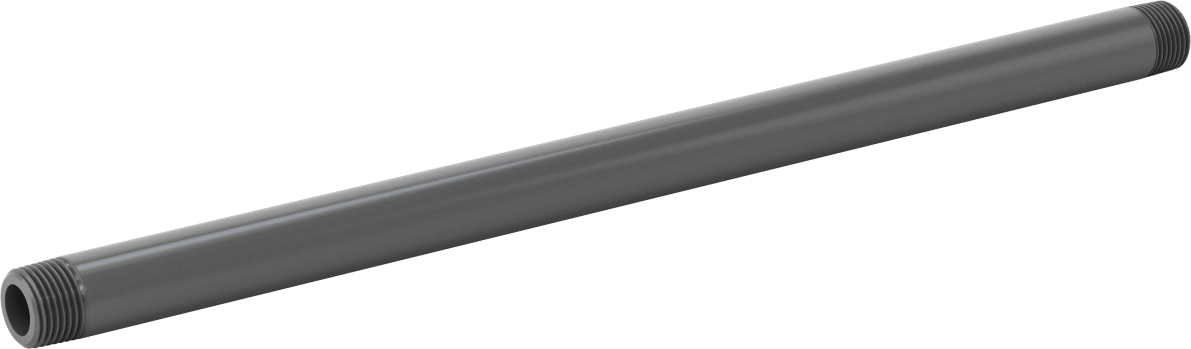 Su için Kalın Cidarlı Koyu Gri PVC Boru Nipeli, Her İki Ucu Dişli, 3/8 NPT, 12" Uzunluk