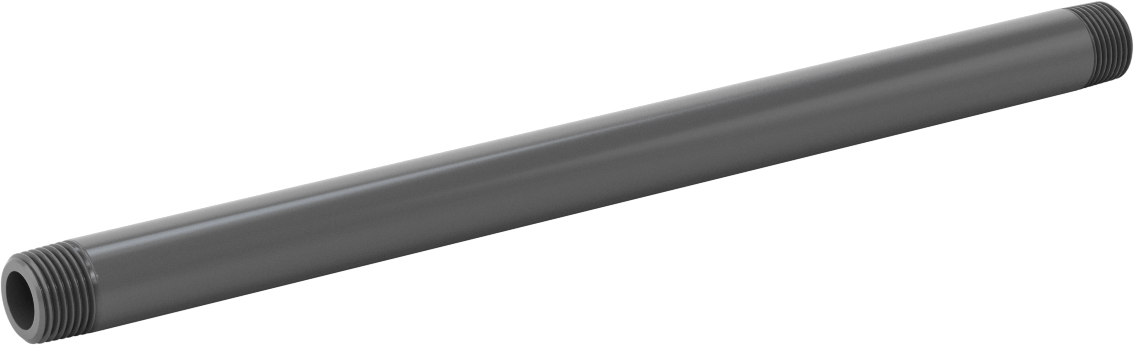 Su için Kalın Cidarlı Koyu Gri PVC Boru Nipeli, Her İki Ucu Dişli, 3/8 NPT, 10" Uzunluk