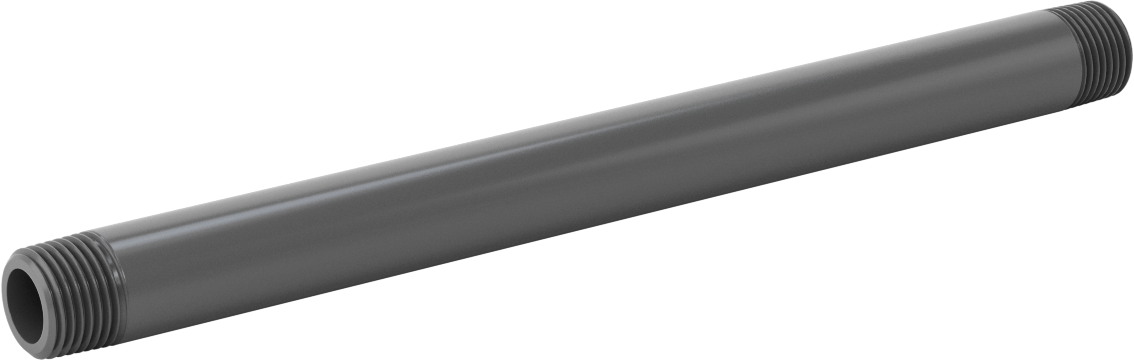Su için Kalın Cidarlı Koyu Gri PVC Boru Nipeli, Her İki Ucu Dişli, 1/2 NPT, 10" Uzunluk