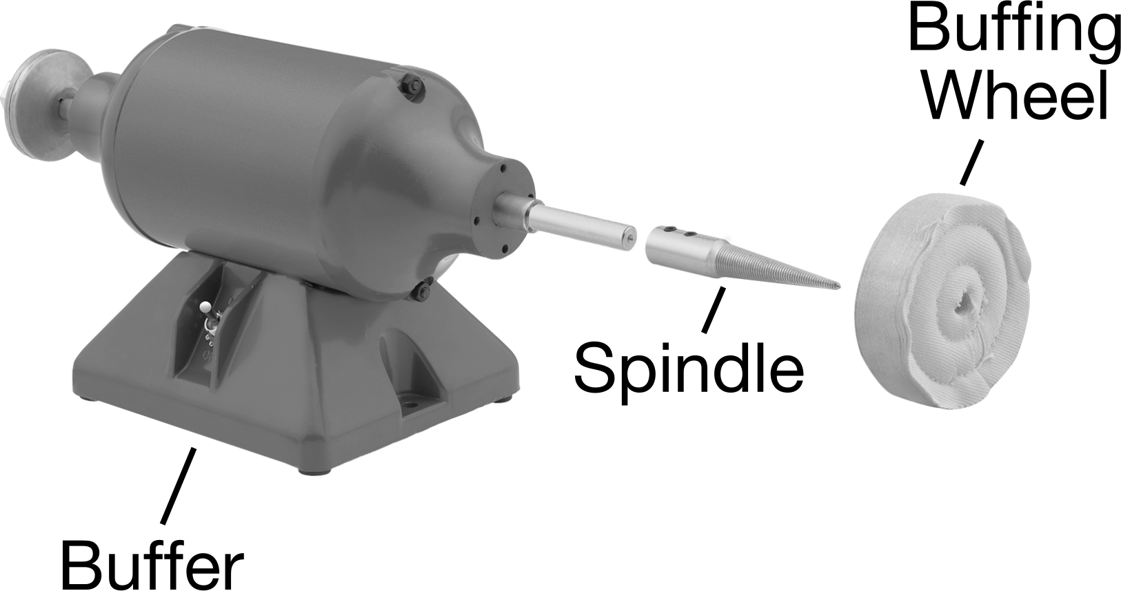 Konik Parlatma Tekerleği Mili, 3/8“ Çap Sağ Taraf Şaft ve 5/8” Maksimum Mil Deliği için