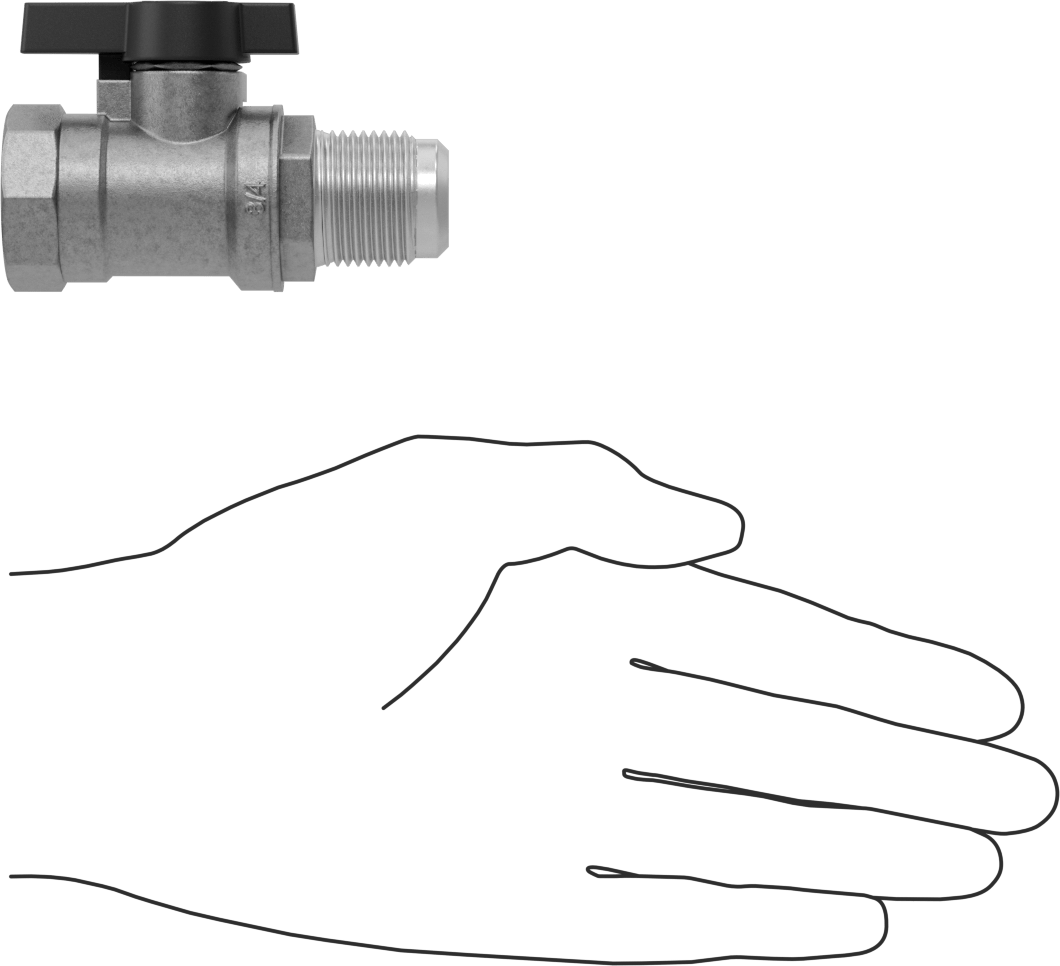 On/Off Doğal Valfi, Propan ve Bütan Gazı, 5/8" 45 Derece Genişletilmiş Erkek x 3/4 NPT Dişi