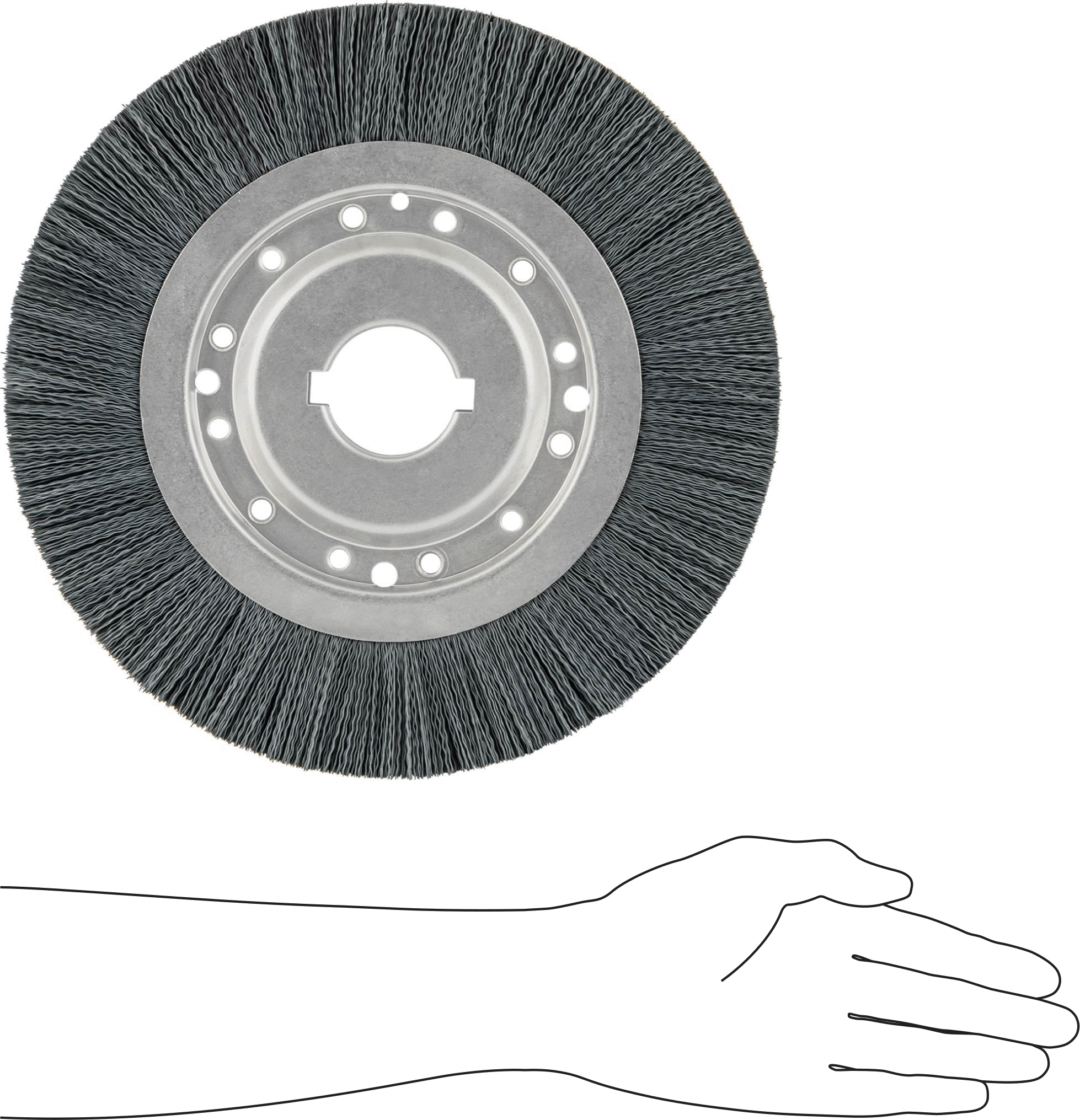 Zımpara Tekerleği Fırçası, Uzun Ömürlü, 12" Çaplı Fırça, 1-1/2" Kıl Uzunluğu, 120 Kum