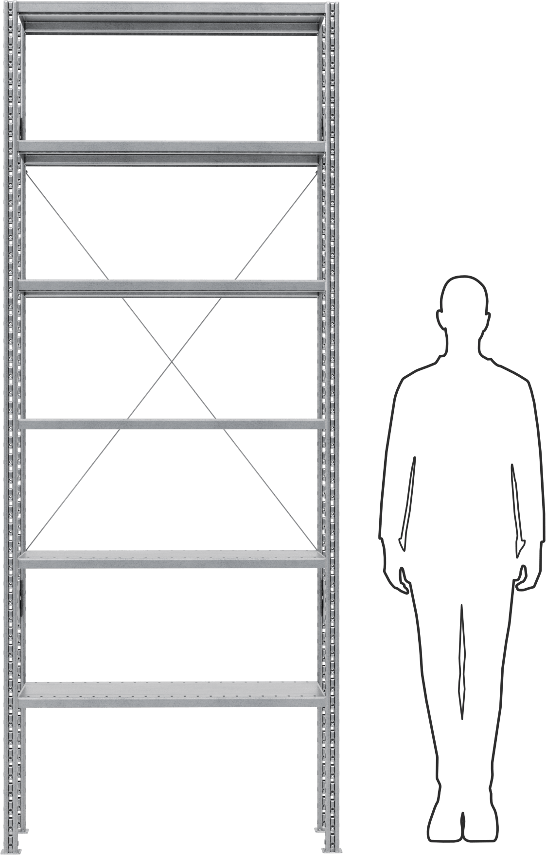 Ağır Hizmet Tipi Hızlı Montajlı Raf, Açık Raf, 39“ Genişlik x 98” Yükseklik x 24" Derinlik