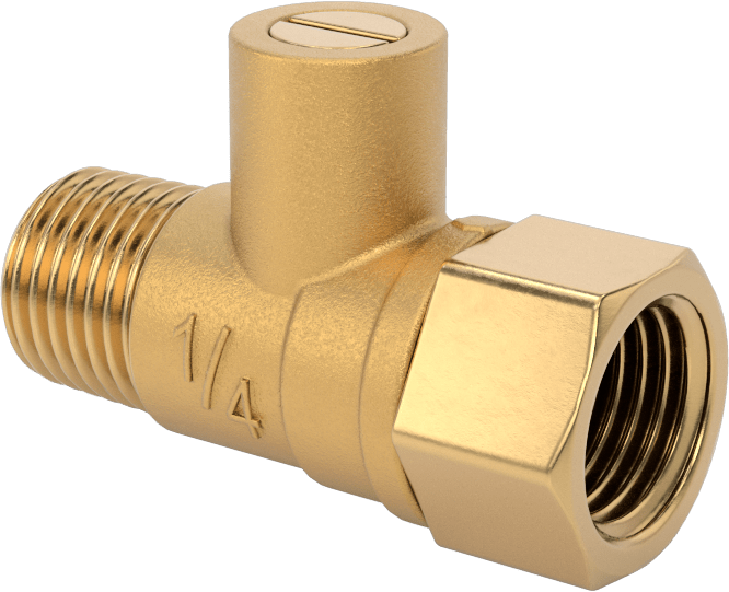 Krom Kaplı Pirinç Kompakt Dişli Açma/Kapama Vanası, Tornavida Sapı, 1/4 NPT Erkek x 1/4 NPT Dişi Bağlantı