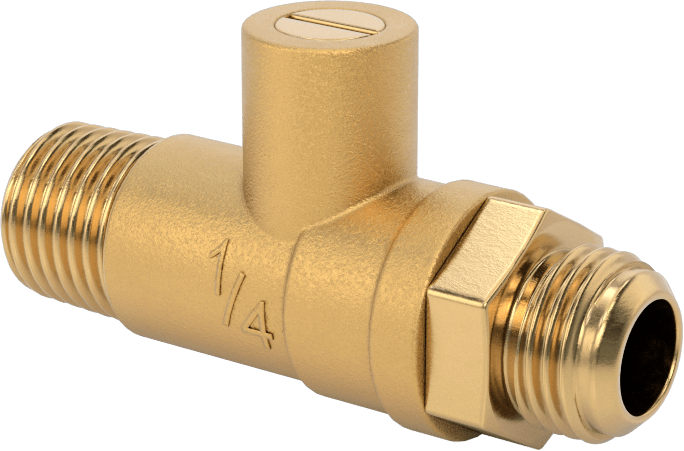 Krom Kaplı Pirinç Kompakt Dişli Açma/Kapama Vanası, Tornavida Sapı, 1/4 NPT Erkek x 7/16"-20 UNF Erkek