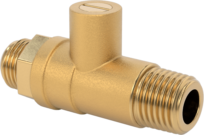 Krom Kaplı Pirinç Kompakt Dişli Açma/Kapama Vanası, Tornavida Sapı, 1/4 NPT Erkek x 7/16"-20 UNF Erkek
