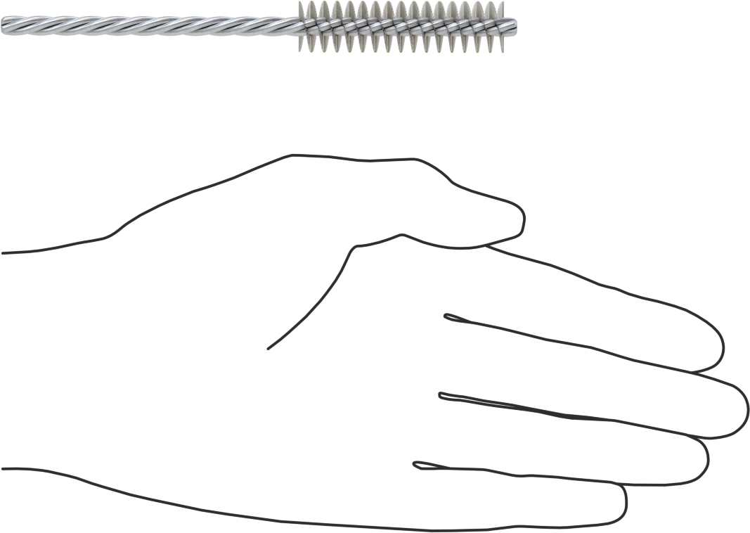 Boru Fırçası, Ağır Temizlik, 3/16" Çaplı Bükümlü Şaft, 1/2" Çap, Paslanmaz Çelik