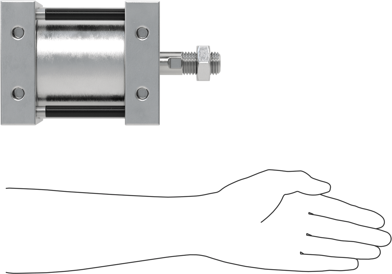Sensör Hazır Bağlantı Çubuğu Hava Silindiri, Çift Etkili, 4-1/2" Delik Boyutu, 5-1/8" Genişlik, 2" Strok Uzunluğu