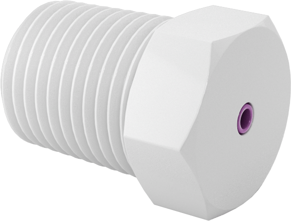 Naylon Gövdeli Dişli Delikli Vana, Fiş x 1/8 NPT Erkek, 0,004" Delik Çapı, Mor