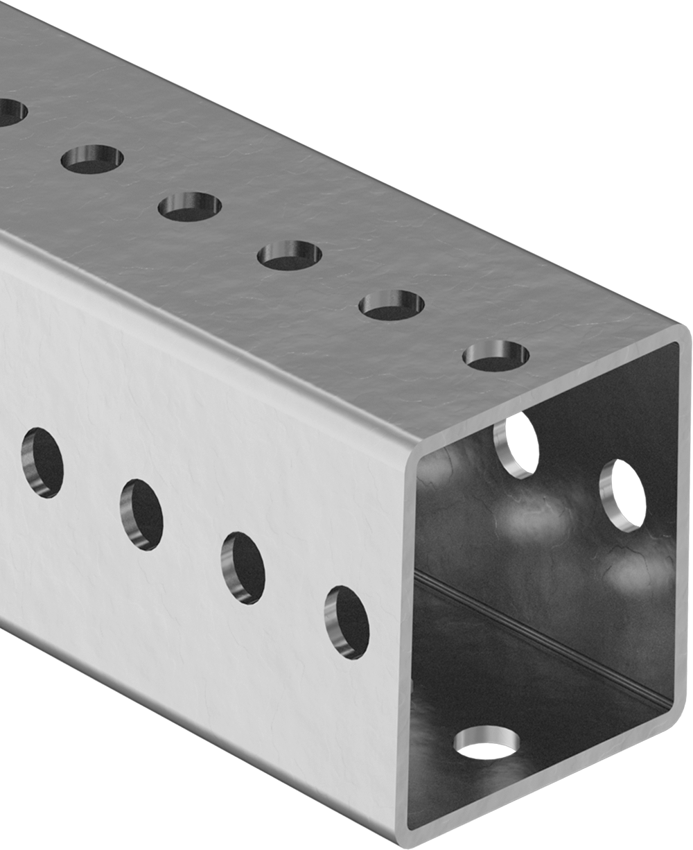 Cıvatalı Çelik Çerçeve Rayı, Galvanizli, 2-1/2" Kare, 0,105 inç Duvar Kalınlığı