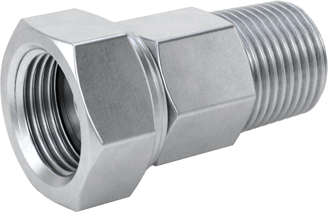 Kompakt Aşırı Basınçlı Çelik Boru Bağlantı Elemanı, Döner Başlıklı Adaptör, 3/8 BSPP Dişi x 3/8 NPT Erkek