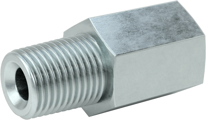 Kompakt Aşırı Basınçlı Çelik Boru Bağlantı Elemanı, Adaptör, M8 x 1,00 mm Dişi Diş, 1/8 NPT Erkek