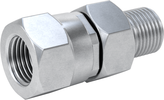 Kompakt Aşırı Basınçlı Çelik Boru Bağlantı Elemanı, Döner Başlıklı Adaptör, 1/8 BSPP Dişi x 1/8 BSPP Erkek