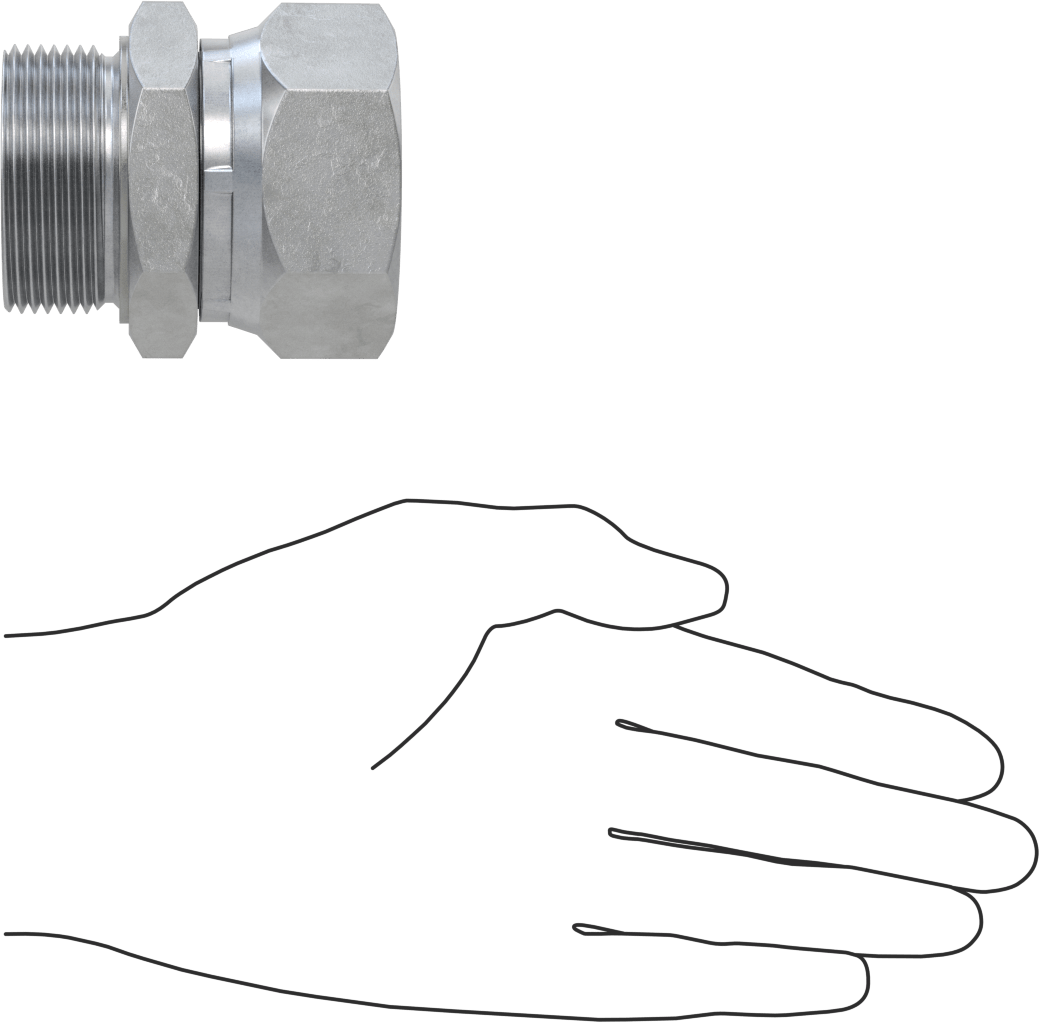Kompakt Aşırı Basınçlı Çelik Boru Bağlantı Elemanı, Döner Başlıklı Adaptör, 1-1/2 BSPP Dişi x 1-1/2 BSPP Erkek