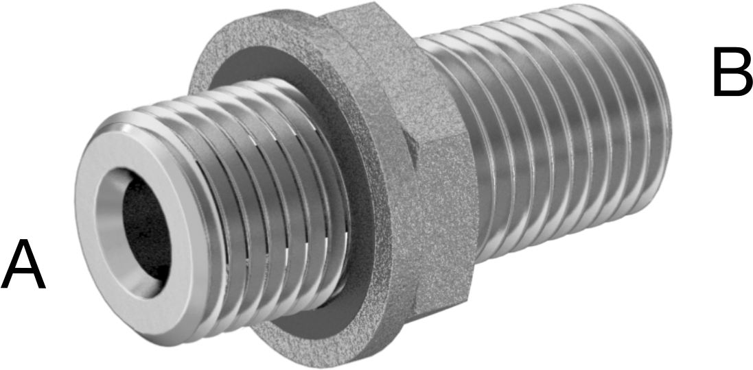Kompakt Aşırı Basınçlı Çelik Boru Bağlantı Elemanı, Düz Adaptör, 1/4 BSPP Erkek x 1/4 NPT Erkek