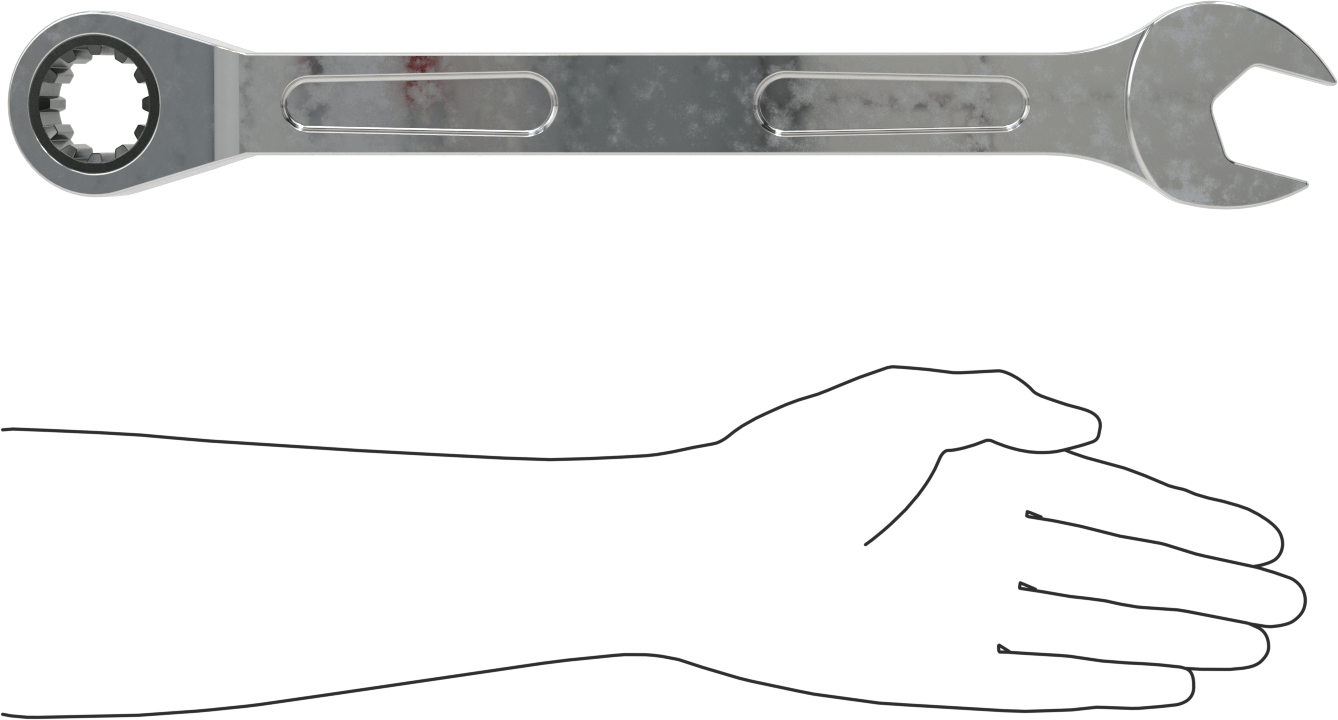 Spline Cırcırlı Kombinasyon Anahtarı, 1-1/4" Boyut, 16-7/8" Uzunluk