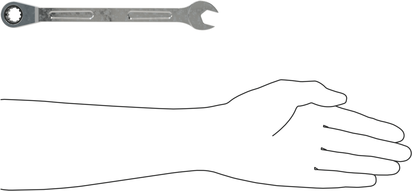 Spline Cırcırlı Kombinasyon Anahtarı, 14 mm Boyut, 8-3/4" Uzunluk