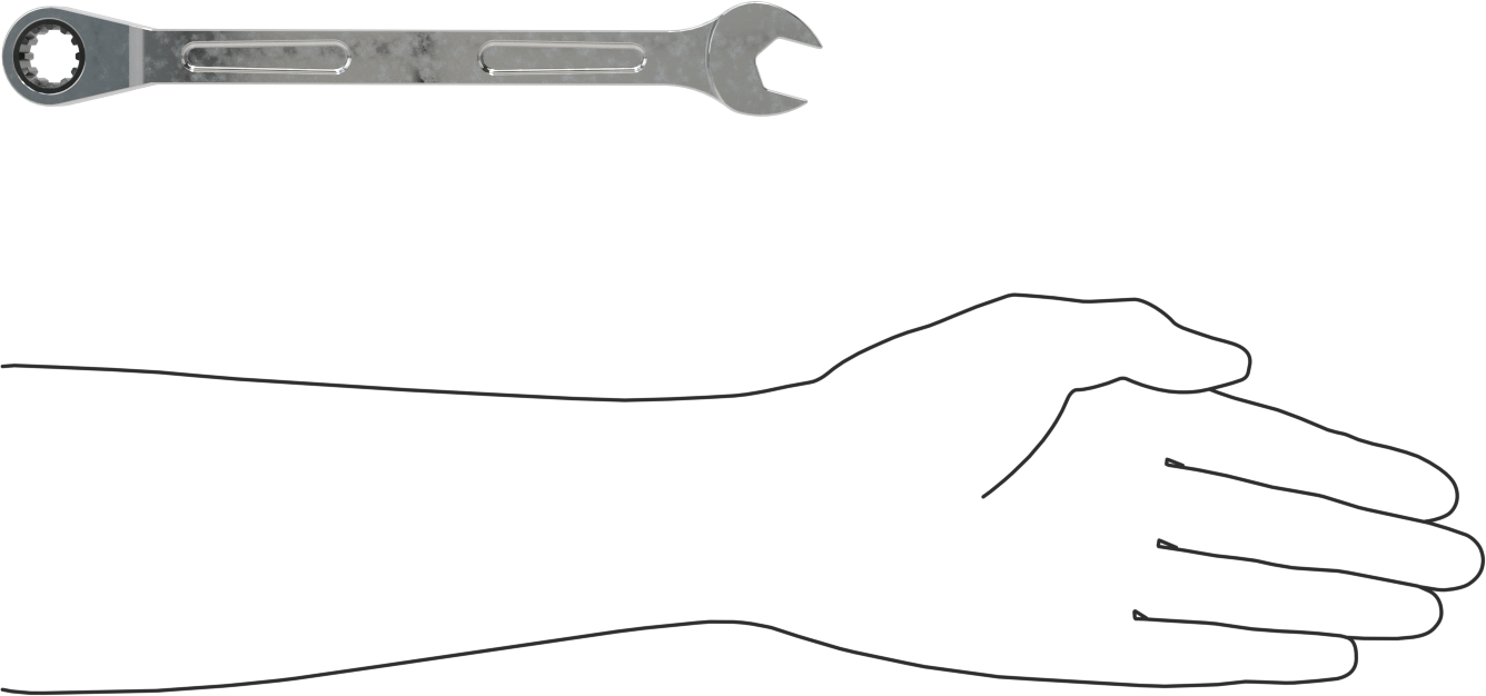 Spline Cırcırlı Kombinasyon Anahtarı, 15 mm Boyut, 9-9/64" Uzunluk