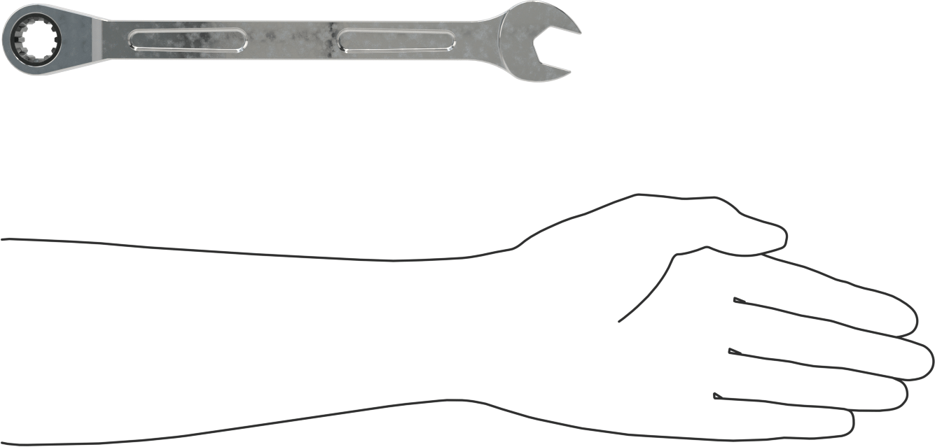Spline Cırcırlı Kombinasyon Anahtarı, 17 mm Boyut, 10-9/32" Uzunluk