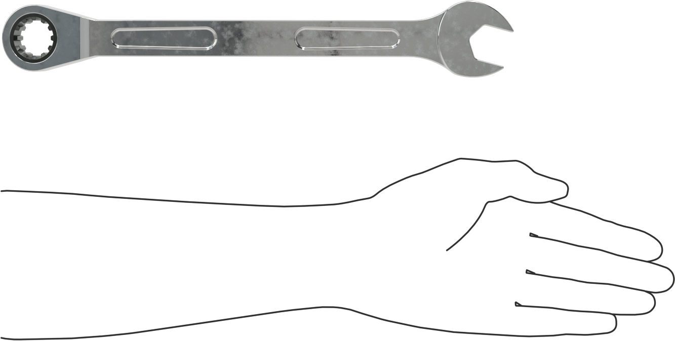 Spline Cırcırlı Kombinasyon Anahtarı, 22 mm Boyut, 12-37/64" Uzunluk